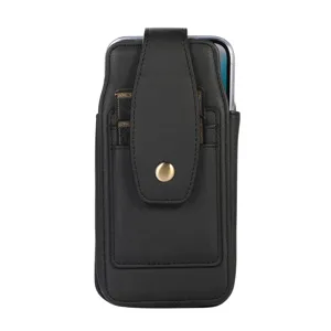 Funda de cuero vertical para teléfono con ranuras para tarjetas y trabilla de cinturón