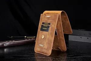 Universelle braune Leder Handytasche Doppelschicht Gürteltasche mit Kartenfächern und Magnet