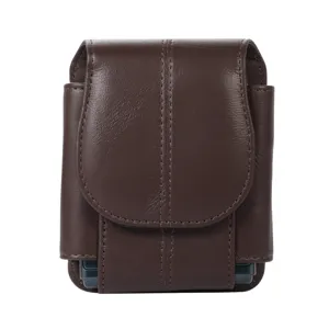 Funda tipo riñonera de cuero genuino para teléfono móvil plegable color marrón bolsa