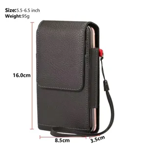 Funda de teléfono móvil vertical de cuero para smartphones de 5.5-6.5 pulgadas con tarjetero.