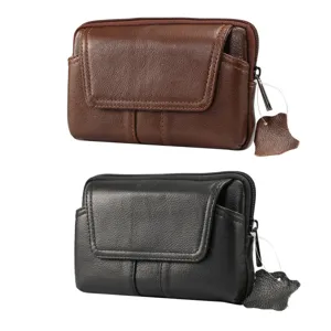 Riñonera para Teléfono de Cuero Genuino Vintage para Hombre Multifuncional Ranura para Tarjetas Traba de Cinturón Funda Móvil Anti Desgaste Bolsa Almacenamiento