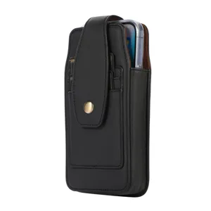 Funda Universal para Teléfono con Presilla de Cinturón Vertical de Cuero PU Con Mosquetón Ranura para Tarjeta Cubierta Magnética con Volteo para Riñonera de Viaje para Senderismo al Aire Libre