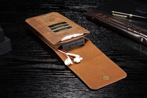 Universelle 6.5 Zoll doppellagige Handy-Gürteltasche aus Leder mit Kartenfächern braun