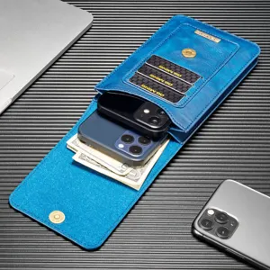 DG.MING gran cartuchera de cinturón universal para móvil vista detallada, funda azul de piel.