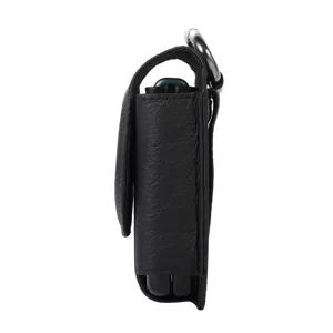 Funda protectora de cuero negro para móvil plegable, práctica riñonera resistente con anilla.
