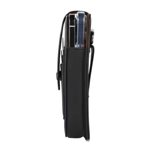 Funda holster vertical de cuero PU negro para teléfono móvil con clip para cinturón.