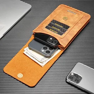 Funda de cuero marrón para teléfono riñonera vintage con ranuras para tarjetas y dinero