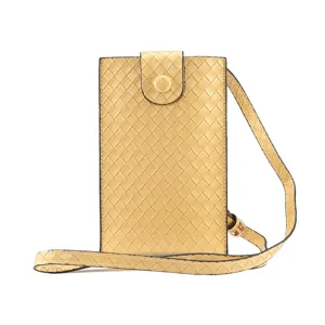 Custodia per telefono in pelle intrecciata borsa a tracolla per smartphone accessorio giallo