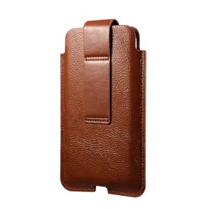 Braunes Leder vertikale Handy-Holster Detailansicht, Gürtelclip Schlaufe Schutzhülle
