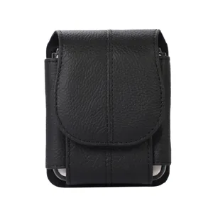 Fundas de cuero para teléfono para Samsung Galaxy Z Flip3 5G, bolso de cinturón negro.