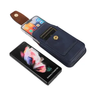 Funda de cuero PU vertical para teléfono riñonera con ranura para tarjeta de smartphone