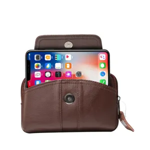 Cómoda funda de cinturón de cuero genuino para teléfono de hombre marrón riñonera retro