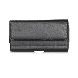 Schwarze Leder Handytasche im Steinmuster Querformat Detailansicht universeller Gürtelholster.