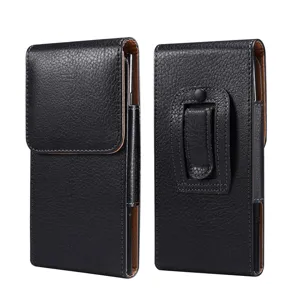 Schwarze PU-Leder vertikale Handy-Gürteltasche mit Gürtelclip für Outdoor-Nutzung.