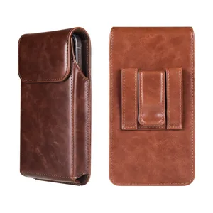 Men Business Vertical TPU Cellphone Loop Holster Belt Pouch Wallet With Magnetic Closure Retro Texture Waist Pouch Bag For Smartphone Case