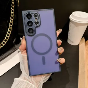 Magnetic matte phone case compatible with Samsung Galaxy Ultra series, stylish square edge design.