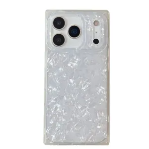 Funda de teléfono con textura de concha cuadrada IMD para iPhone, protección anticaída.