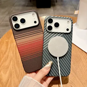 Detailed view of magnetic phone cases with unique geometric textures and built-in MagSafe support.