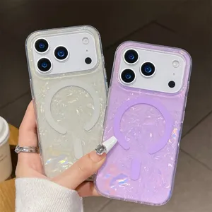 Fundas de teléfono magnéticas con diseño de concha brillante y protección anti-caída iPhone.