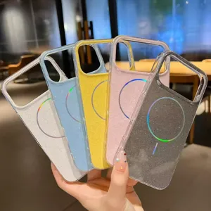 Glitter IMD double sided coating MagSafe phone case for iPhone, stylish and protective cover.