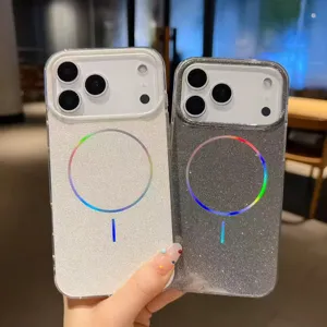 Minimalist Double Sided IMD Film Magnetic Phone Case Fine Glitter Shockproof Case Compatible With iPhone Samsung Series