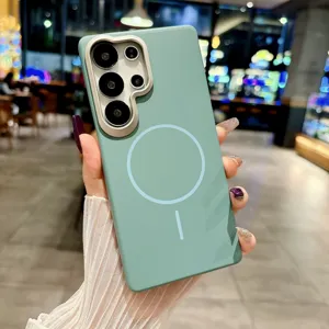Groene magnetische PC telefoonhoes met kamerabeschermring compatibel voor Samsung Ultra.