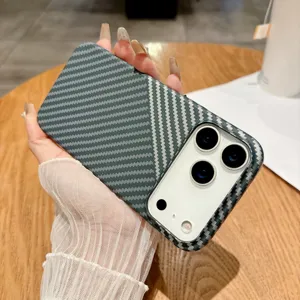 Carbon fiber texture phone case for iPhone 16 Pro Max 17 magnetic hard PC back cover.