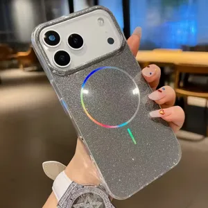 Glitter MagSafe Phone Case for iPhone, Sparkly Clear Protective Cover with Magnetic Ring
