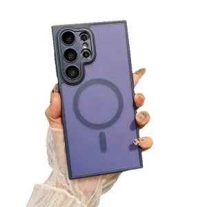 Magnetic frosted phone case for Samsung Galaxy, sleek translucent design, wireless charging.