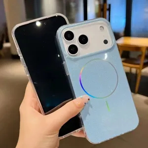 Glossy glitter magnetic phone case with IMD double-sided film for iPhone and Samsung