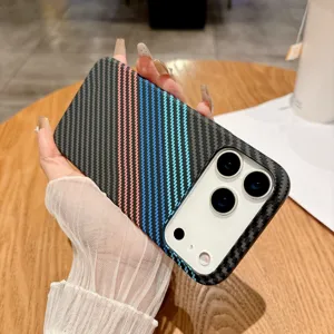 Carbon fiber texture phone case with iconic tri-color stripes compatible for smartphone.