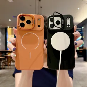 Coque de téléphone magnétique en silicone avec support de caméra pour iPhone 16 17 Pro Max antichoc.