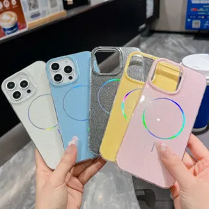 Glitter magnetic phone case with shiny fine ring design for iPhone, premium protection.