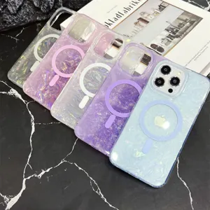 Funda de teléfono magnética con patrón de concha brillante para iPhone 16 15 Pro Max