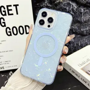 Funda de teléfono MagSafe con purpurina nacarada compatible con iPhone, protección.