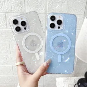 Funda MagSafe con purpurina y efecto nácar para iPhone Pro Max, protección anticaída.