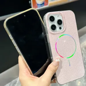 Compatible with iPhone 17 Pro Max luxury glitter IMD phone case magnetic ring design