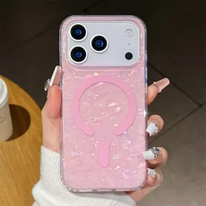 Funda de teléfono magnética anticaída con textura de concha brillante compatible con iPhone
