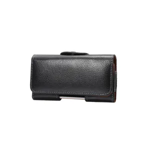 Schwarze Litschi-Muster Leder horizontale Handy-Gürteltasche Gürtelclip Etui Detailansicht