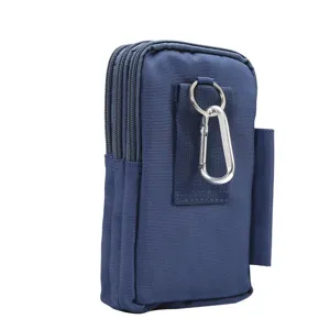 Marsupio tattico multifunzionale in nylon con scomparti multipli e moschettone per sport.