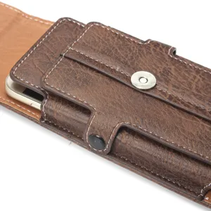Stone pattern PU leather mobile phone holster case with card slot and magnetic snap closure.