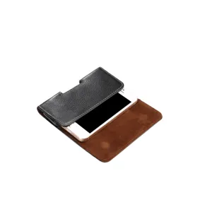 Universelle horizontale Ledergürtel-Handytasche mit weichem Futter für den Schutz.