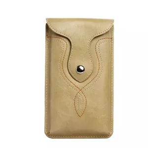 Universelle vertikale Outdoor Handy-Gürteltasche aus khaki PU-Leder mit Druckknopf.