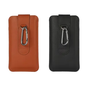 Vertical leather phone holster pouch with carabiner belt clip for daily use protective case