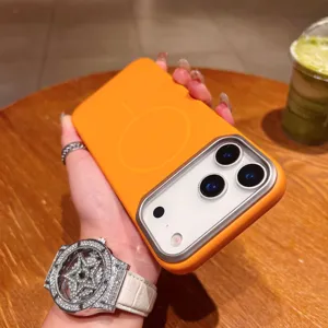 Magnetic orange phone case compatible with iPhone 17 Pro Max slim anti-drop PC back cover.