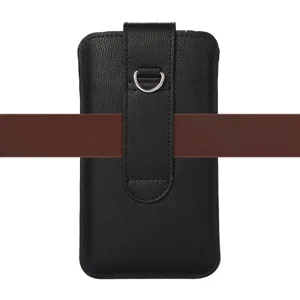 Universal Vertical PU Leather Phone Holster With Belt Loop Card Slot Buckle Litchi Texture Cell Phone Waist Belt Pouch Protective Carrying Case Bag