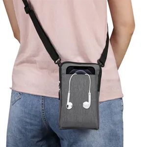 Umhängetasche für Handy vertikale weiche Reißverschluss Schultertasche grau Alltag