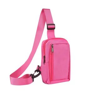 Bright pink nylon sling bag crossbody chest bag casual lightweight phone purse daily use