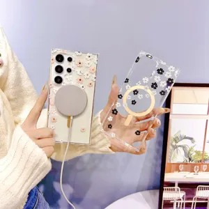 Transparant magnetisch telefoonhoesje voor Samsung, stijlvol hoesje met madeliefjesbloemmotief.