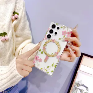 Floral magnetisch telefoonhoesje compatibel met Samsung S26 Ultra, helder IMD-ontwerp.